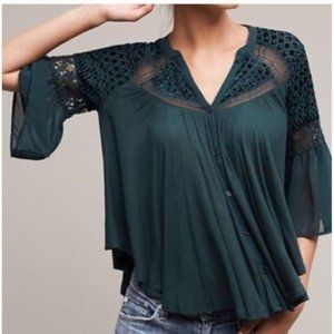 Meadow Rue Green Burnout Velvet Surya Blouse Top